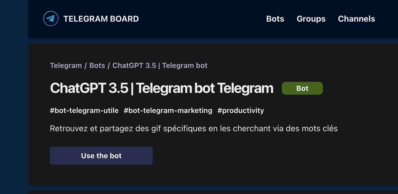 bot chatgpt liste sur telegram board