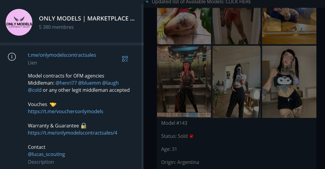 Only Models marketplace telegram